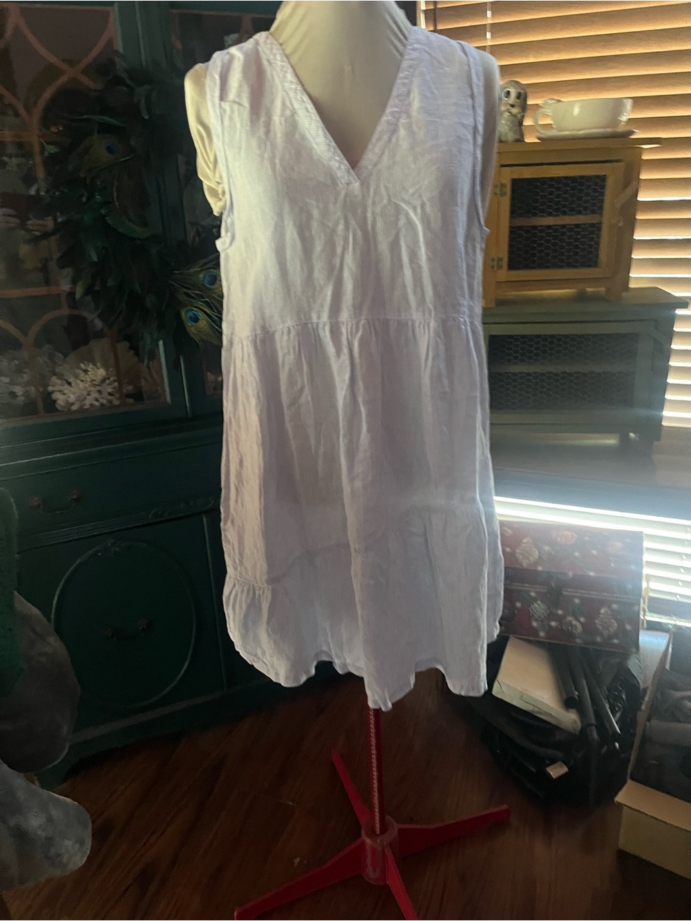Lucky Brand cotton Baby Blue white striped Sleeveless V-Neck Tunic Dress - Picture 2 of 7
